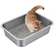 Idymere Stainless Steel Litter Box - Metal Small Cat Kitty Litter Box Pan, Indoor Low Entry Litterbox Tray, Odor-Free, Non-Stick, Easy Cleaning Pet Toilet Supplies for Kitten, Rabbit, Multicat Homes