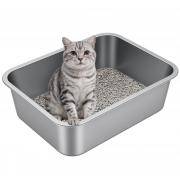 Idymere Stainless Steel Litter Box with High Sided, Metal Cat Litter Box, Odor-Free, Non-Stick Litterbox Pan, Easy to Clean Pet Supplies Toilet Tray for Indoor Cats, Kittens or Multicat Homes