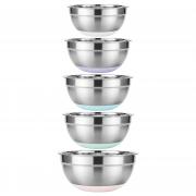 Idymere 5PCS Stainless Steel Mixing Bowls Set With Non-Slip Silicone Base | 1.5/2/2.5/3.4/5.3Qt, Nesting Space Saving, Heavy Duty, Large Prep Metal Bowl For Mixing Baking, Serving, Kitchen Food Storage